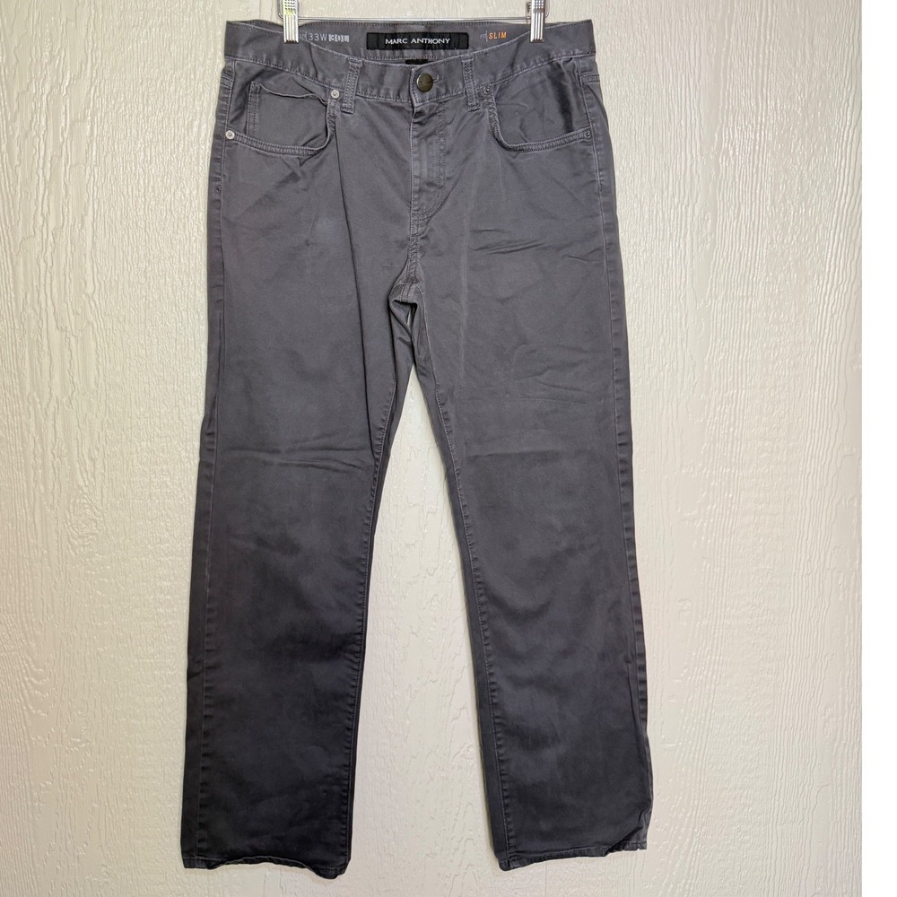 Marc Anthony Mens Slim Fit Pants Charcoal Gray 33x30 Stretch Cotton Chinos